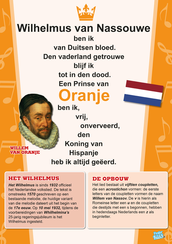 Wilhelmus Tekst 1 En 6 Wilhelmus poster - Poster in de Klas